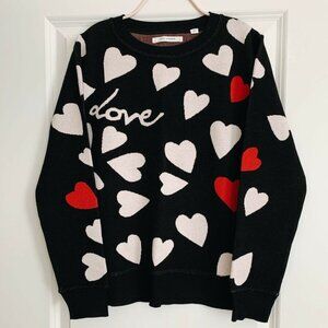 NEW Women's Chinti & Parker Love Hearts Crewneck Sweater - Black, Size Small